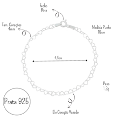 Pulseira Feminina em Prata 925 com Elo Coração - Joia Delicada e Sofisticada para Presentear - Ds Joias
