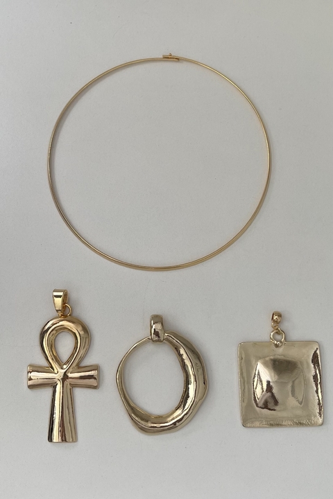 Combo 3 pingentes + choker dourado
