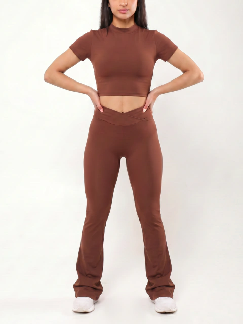 CONJ. CROPPED BASIC + LEGGING CROSS FLARE BROWN