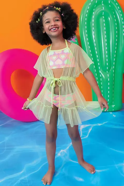 Biquíni Infantil em Malha com Proteção UV 50+ e Saída de Praia em Tule - comprar online