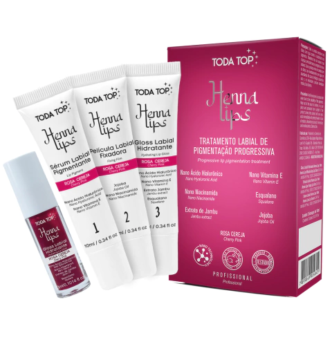 Kit Henna Labial Rosa Cereja + Gloss Labial HomeCare Rosa Cereja