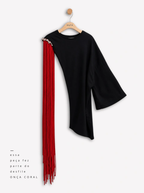 blusa um ombro desfile ONÇA CORAL
