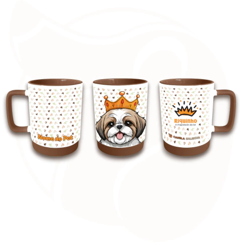 Caneca - Coleção: Riquinho, a Majestade do Lar - (Fundo de Coração) - Raça Shih Tzu