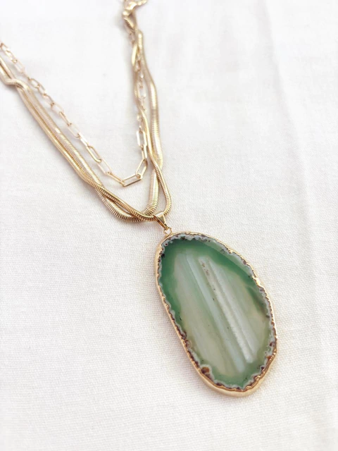 COLLAR "VENUS" CON CADENA Y AGATA VERDE - comprar online