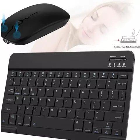 Conjunto de Teclado + Mouse Sem Fio Bluetooth Para Notebook e Tablet