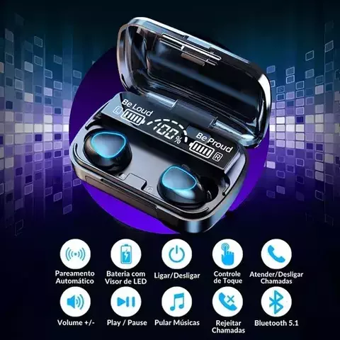 Fone de Ouvido sem fio Bluetooth M10 V5.3 com Power Bank