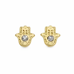 Brinco Banhado a Ouro 18k Mão de Fátima Liso com Zircônia