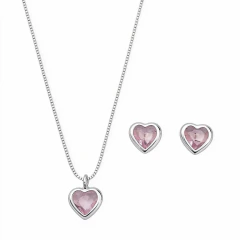 Conjunto Prata 925 Zircônia Coração 5mm
