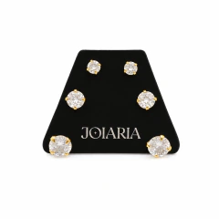 Trio de Brincos Banhado a Ouro 18k Zircônia