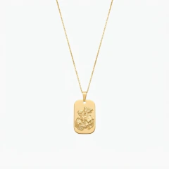 Gargantilha Banhada a Ouro 18k Placa São Jorge 30x19mm