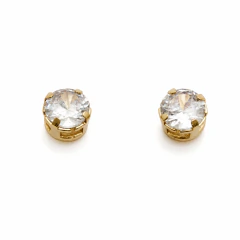 Brinco Banhado a Ouro 18k Ponto de Luz Caixa Alta com Zircônia de 5mm