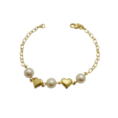 Pulseira Banhado a Ouro 18k Coração e Pérola