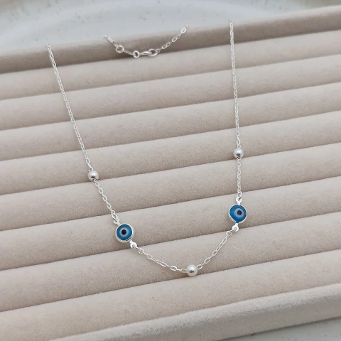 Gargantilha Prata 925 Bolinhas e Olho Grego - comprar online