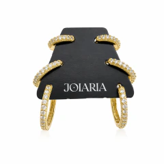 Trio de Brincos Banhado a Ouro 18k de Argola Cravejado