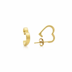 Brinco Banhado a Ouro 18k Argola Coração com Tarraxa