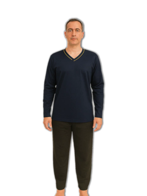 Pijama Masculino Longo Azul Marinho 100% Algodão - comprar online