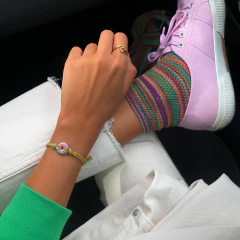 Pulseira Elo Trançada - Verde Com Laranja - comprar online