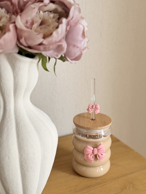 VASO DE VIDRIO LULU CON MOÑO CUTE 350ML