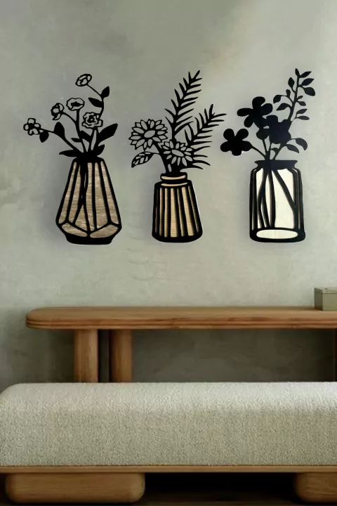 Set x 3 cuadros Florero con flores en madera