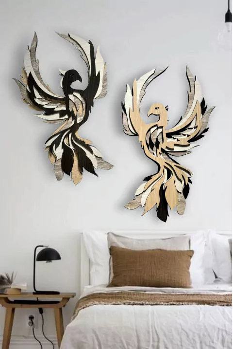 Cuadro Ave Fenix 3D en madera set X2