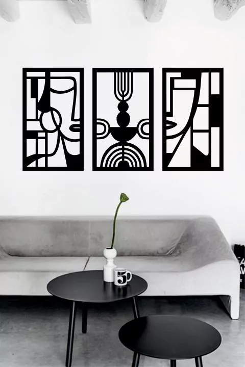 Cuadro Triptico Caras geometricas