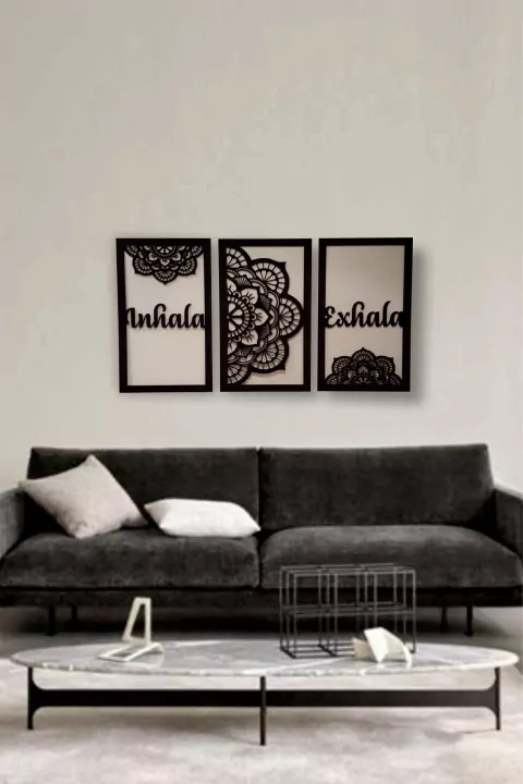 Cuadro triptico Inhala Exhala con 3 Medios Mandalas