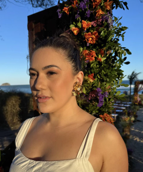 Brinco de flor 2 em 1 - banhado a ouro - comprar online