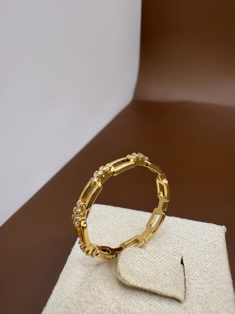 Anel vazado retângulo - banhado a ouro - comprar online