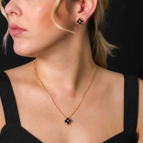 CONJUNTO COLAR E BRINCO CRISTAL + PRETO - comprar online