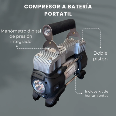 Compresor a Batería portatil con kit de herramientas 60l/min doble piston