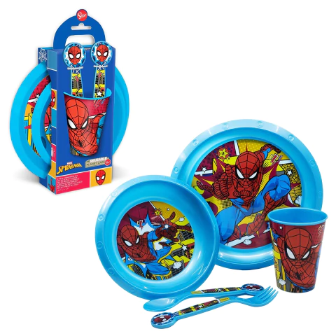 Set Infantil Cubiertos Plato Vaso 5 Piezas Gift Box Spiderman - comprar online