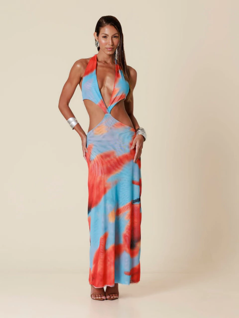 Vestido Aziz Longo Tule Estampado - buy online