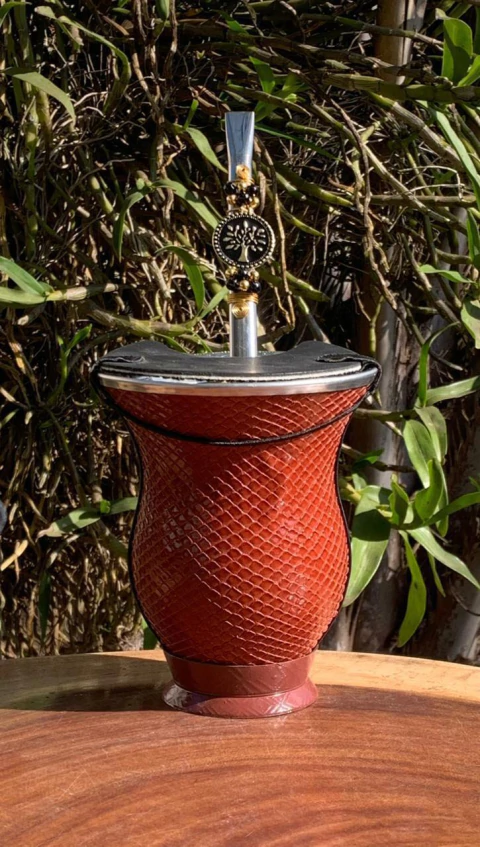 Kit chimarrão: Cuia de Porongo Revestida em Sintético Trançada + Bomba em inox decorada com pingente + Tapa Erva - comprar online