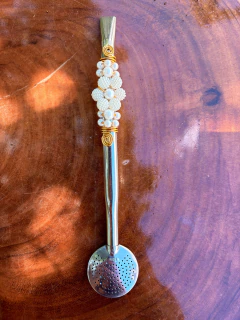 Bomba Inox Chimarrão Decorada Flor Pérola Diversas Cores - InemoChimas