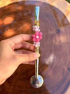 Bomba Inox Chimarrão Decorada Flor Pérola Diversas Cores na internet