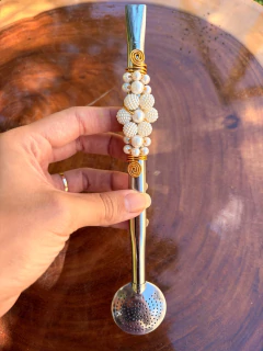 Bomba Inox Chimarrão Decorada Flor Pérola Diversas Cores - loja online