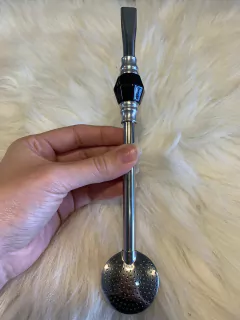 Bomba de Chimarrão Inox Com Pedra Colorida Sem Rosca - InemoChimas