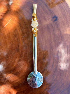 Bomba Inox Chimarrão Decorada Flor Pérola Diversas Cores - comprar online