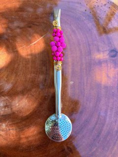 Imagem do Bomba Inox Chimarrão Decorada Flor Pérola Diversas Cores