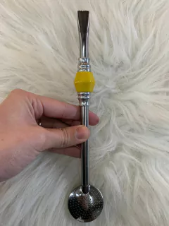 Bomba de Chimarrão Inox Com Pedra Colorida Sem Rosca - InemoChimas