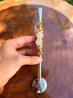 Bomba Inox Chimarrão Decorada Flor Pérola Diversas Cores - InemoChimas