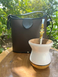 Kit Mateira Ágata Marrom + Cuia Bicolor + bomba decorada - InemoChimas