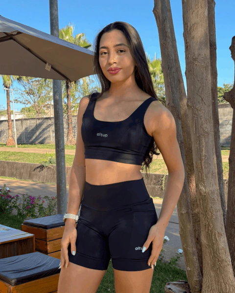 Conjunto Top New e Short Running com Bolso - Preto