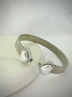 Bracelete Corações com Pérola Prateado Resistente a água - comprar online