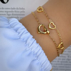 Pulseira Dupla Corações Inspiração Tiffany Dourado - comprar online