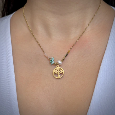 Colar Mini Cristais Árvore da Vida Dourado - comprar online