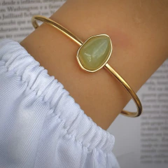 Bracelete Pedra Quartzo Verde Dourado