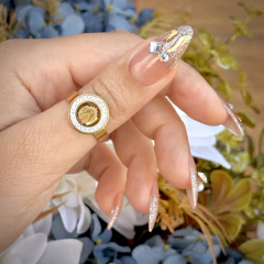 Anel Ajustável Luxo Nossa Senhora Cravejado Dourado
