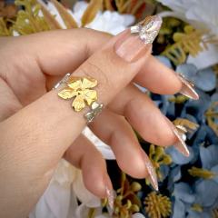 Anel Ajustável Luxo Flores Mesclado
