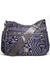 Bolsa feminina transversal média em tom escuro, com alça ajustável e vários bolsos frontais.